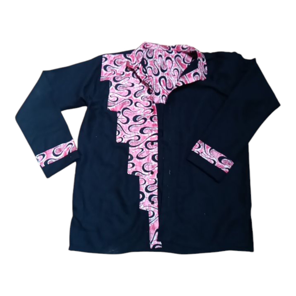 Dark Navy Blue and Pink Button Down Shirt